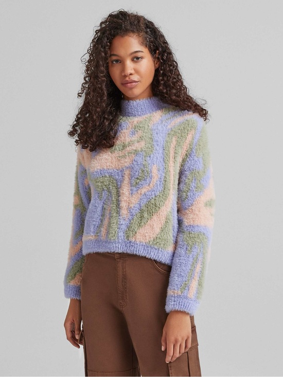 Bershka Sweaters - Bershka Pastel Abstract Fuzzy Turtleneck Sweater - Lavender, Green, Pink